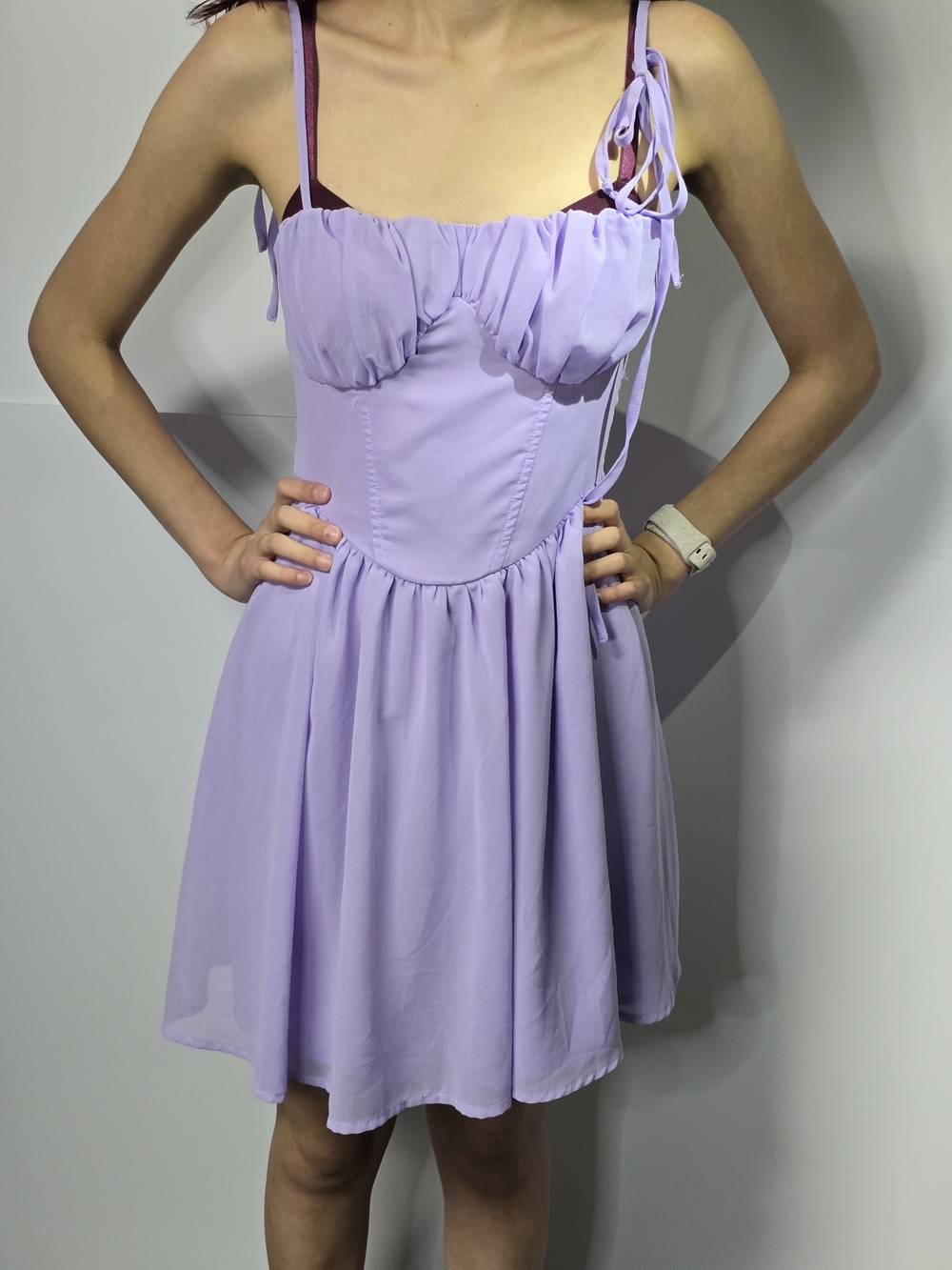 SHEIN Lavender Tie-Shoulder Mini Dress